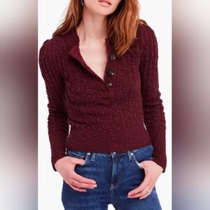 NWT Free People All My Friends Henley Pullover Sweater In Chocolate - L